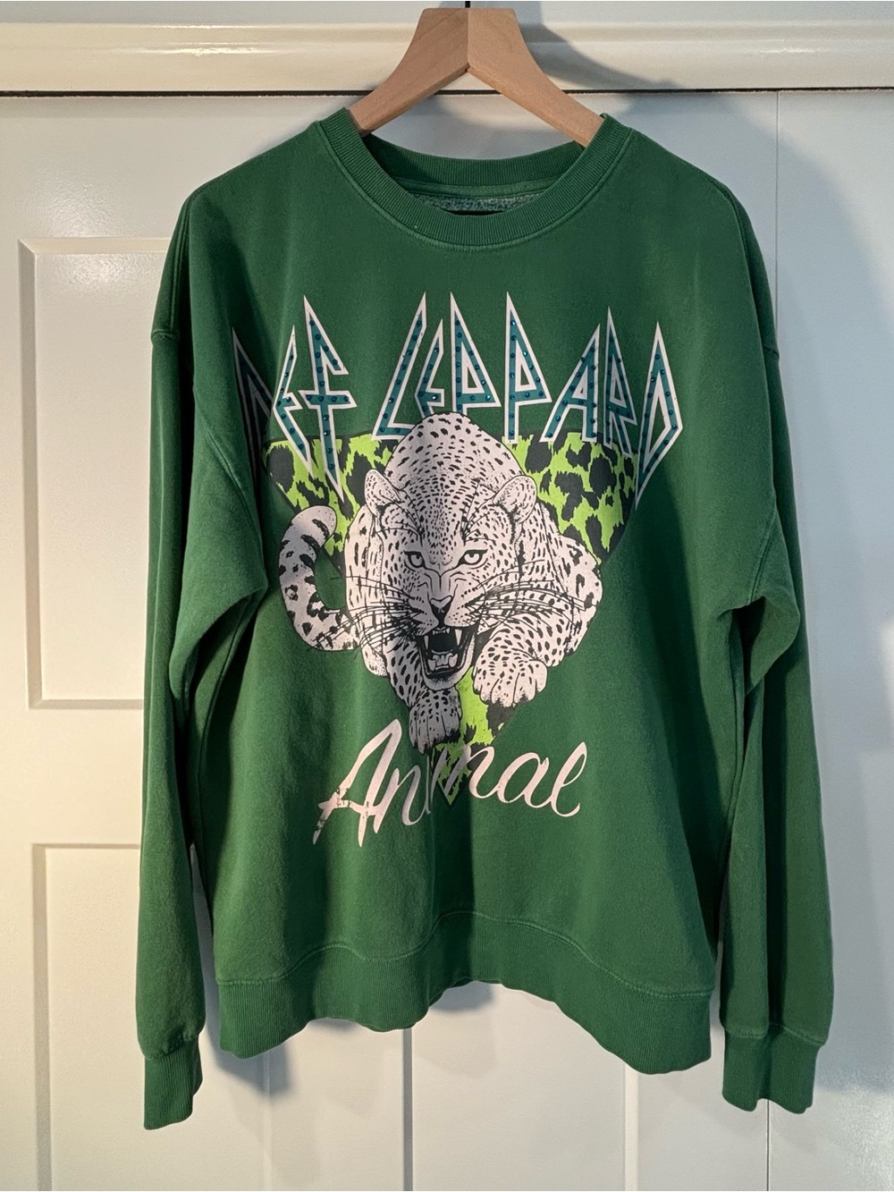 Goodie Two Sleeves Def Leppard Green 'Animal' Graphic Sweatshirt